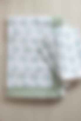 Table Throw in Lotus, Sage & Uniform Blue with Sage Vine Border