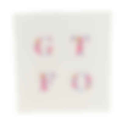 GTFO Handkerchief in Light Blue, Hand-Embroidered on Cotton with Yellow Flowers and Pink Leaves