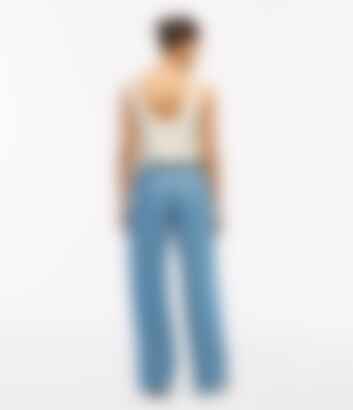 Chambray Relaxed Wide Leg Pant in Medium Blue