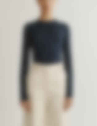 The Long-Sleeve Shirt in Cashmere and Silk in Navy