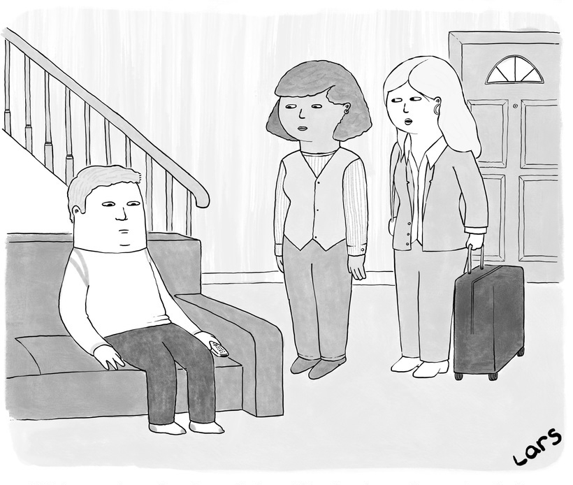 “He’s so co-dependent, I usually board him, but the conference is only three days. Just make sure to let him out from nine to five to do his business. Oh—and treats are in the liquor cabinet.”