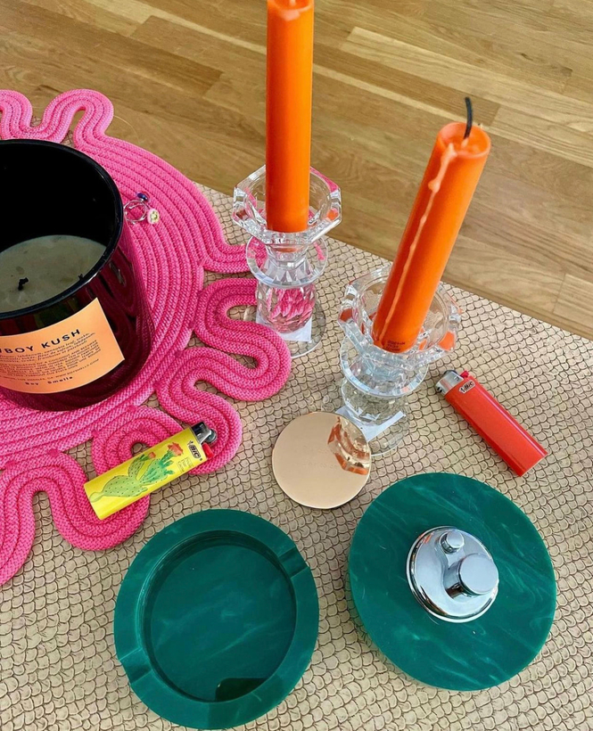 Edie Parker Tabletop Lighter in Malachite at Air Supply