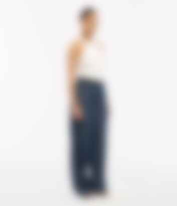 Chambray Relaxed Wide Leg Pant in Dark Blue