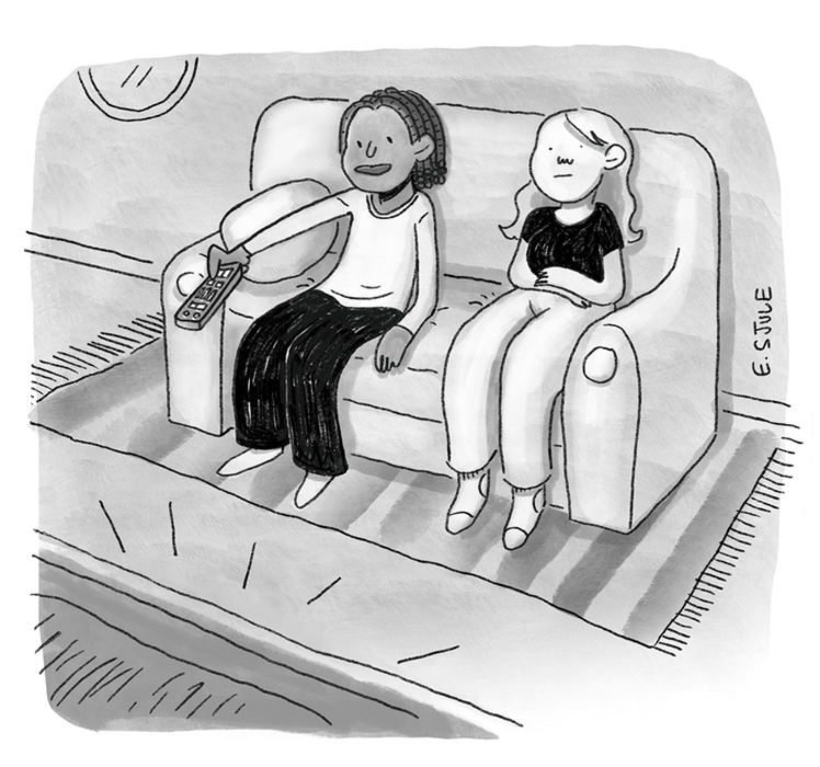 “Well, that’s enough TV for tonight if we want to get in our hour of doomscrolling before bed.”