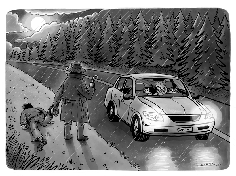 “I’d be no kind of Christian if I left a disabled guy and his sleepy friend out in the rain—hop in!”