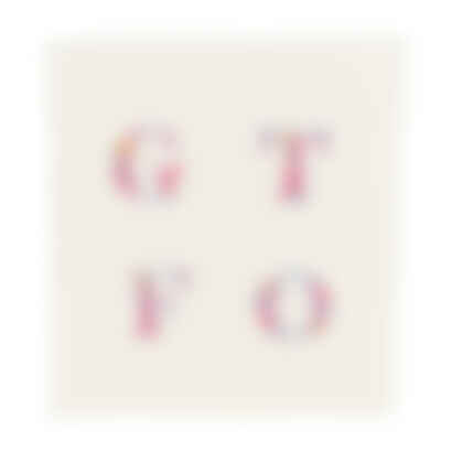 GTFO Handkerchief in Dark Blue, Hand-Embroidered on Cotton with Yellow Flowers and Pink Leaves
