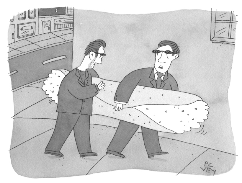 “If the cops stop us, we’re going to look pretty silly carrying a giant cannoli around the city this time of night.”