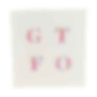 GTFO Handkerchief in Light Blue, Hand-Embroidered on Cotton with Yellow Flowers and Pink Leaves