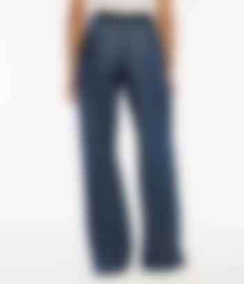 Chambray Relaxed Wide Leg Pant in Dark Blue