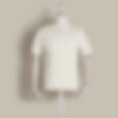 Short Sleeve Knitted Linen Henley Shirt in Off White