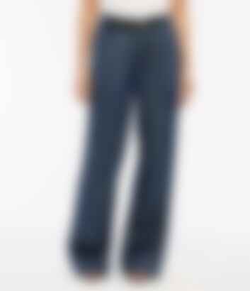 Chambray Relaxed Wide Leg Pant in Dark Blue